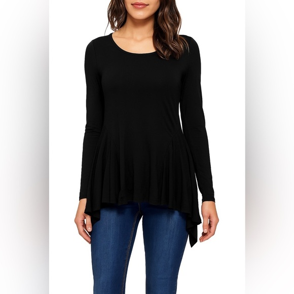 New Peruvian Connection Black Asymmetrical Swing long Sleeve Blouse - Picture 1 of 6